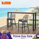 PURPLE LEAF Patio Sunbrella Bar Stools Set of 2  Rattan Bar Aluminum Bar Stool Outdoor Barstools with Back and Cushion for Garden Kitchen Island
