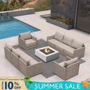 PURPLE LEAF Sanori Classical without Table Beige Patio Conversation Set with  Cushions and Ottoman for Deck