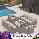 PURPLE LEAF Sanori Classical without Table Beige Patio Conversation Set with  Cushions and Ottoman for Deck