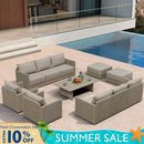 PURPLE LEAF Sanori Classical with Table Beige Patio Conversation Set with  Cushions and Ottoman for Poolside