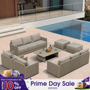 PURPLE LEAF Sanori Classical with Table Beige Patio Conversation Set with  Cushions and Ottoman for Poolside
