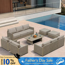 PURPLE LEAF Sanori Classical with Table Beige Patio Conversation Set with  Cushions and Ottoman for Poolside