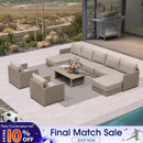 PURPLE LEAF Sanori Beige Symmetrical Outdoor Sectional  Modular Design with Cushions and Ottoman for Porch