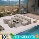 PURPLE LEAF Sanori Beige Symmetrical Outdoor Sectional  Modular Design with Cushions and Ottoman for Porch