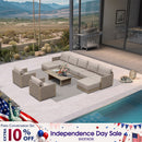 PURPLE LEAF Sanori Beige Symmetrical Outdoor Sectional  Modular Design with Cushions and Ottoman for Porch