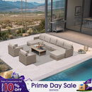 PURPLE LEAF Sanori Beige Symmetrical Outdoor Sectional  Modular Design with Cushions and Ottoman for Porch