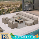 PURPLE LEAF Sanori Beige Symmetrical Outdoor Sectional  Modular Design with Cushions and Ottoman for Porch
