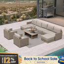 PURPLE LEAF Sanori Beige Symmetrical Outdoor Sectional  Modular Design with Cushions and Ottoman for Porch