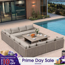 PURPLE LEAF Sanori U-Shaped Patio Couch Set Modular Sofa with Beige Cushions and Ottoman for Balcony