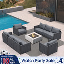 PURPLE LEAF Sanori Classical without Table Grey Patio Conversation Set with  Cushions and Ottoman for Deck