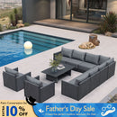 PURPLE LEAF Sanori L-Shaped Patio Couch Set Modular Sofa with Grey Cushions and Ottoman for Backyard