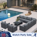 PURPLE LEAF Sanori L-Shaped Patio Couch Set Modular Sofa with Grey Cushions and Ottoman for Backyard