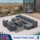 PURPLE LEAF Sanori Grey Symmetrical Outdoor Sectional  Modular Design with Cushions and Ottoman for Porch