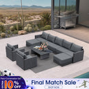 PURPLE LEAF Sanori Grey Symmetrical Outdoor Sectional  Modular Design with Cushions and Ottoman for Porch