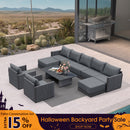 PURPLE LEAF Sanori Grey Symmetrical Outdoor Sectional  Modular Design with Cushions and Ottoman for Porch