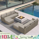 PURPLE LEAF Sanori Beige Symmetrical Outdoor Sectional  Modular Design with Cushions and Ottoman for Porch