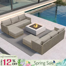 PURPLE LEAF Sanori Beige Symmetrical Outdoor Sectional  Modular Design with Cushions and Ottoman for Porch