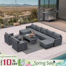 PURPLE LEAF Sanori Grey Symmetrical Outdoor Sectional  Modular Design with Cushions and Ottoman for Porch