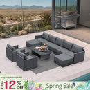 PURPLE LEAF Sanori Grey Symmetrical Outdoor Sectional  Modular Design with Cushions and Ottoman for Porch