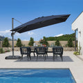 PURPLE LEAF Lateral Tilt Patio Umbrella with Base, 360° Swivel Cantilever Umbrella with Stand