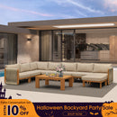 PURPLE LEAF Byron U-Shaped Modular Outdoor Sectional with Wide-Band Woven Design and Wood-Grain Aluminum Frame for Outdoor Courtyard