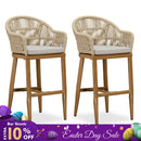 PURPLE LEAF Outdoor Bar Stools Set of 2 Rattan Bar Stools Counter Stools with Back and Cushions  for Patio, Garden, Kitchen