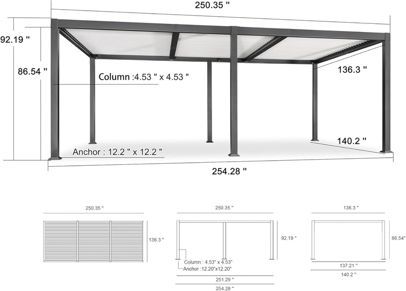 PURPLE LEAF Outdoor Louvered Pergola Patio Sun Shade Shelter with Adjustable Hardtop Patio Pergola Gray Frame White Roof