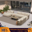 PURPLE LEAF Hailar L-Shaped Patio Conversation Set with Genuine Teak Cushions and Pillows Olefin Rope Backrest Outdoor Couch Sets for Backyard Porch
