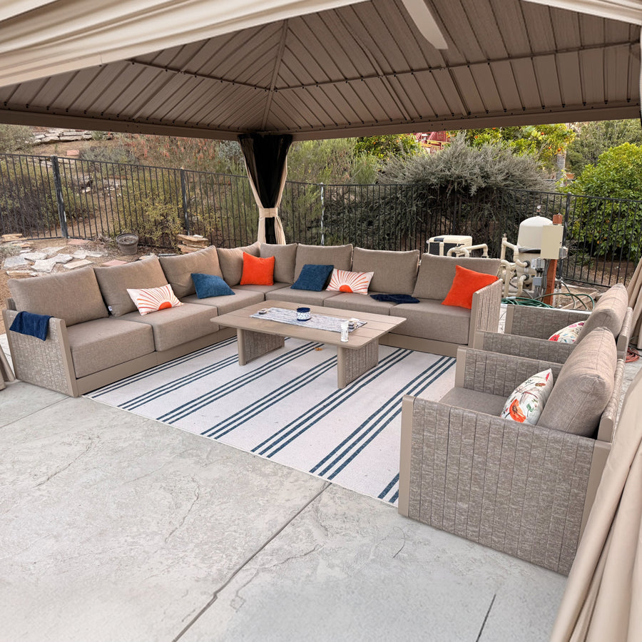 L-Shaped Modular Patio Sofa with Ottoman | Beige Cushions