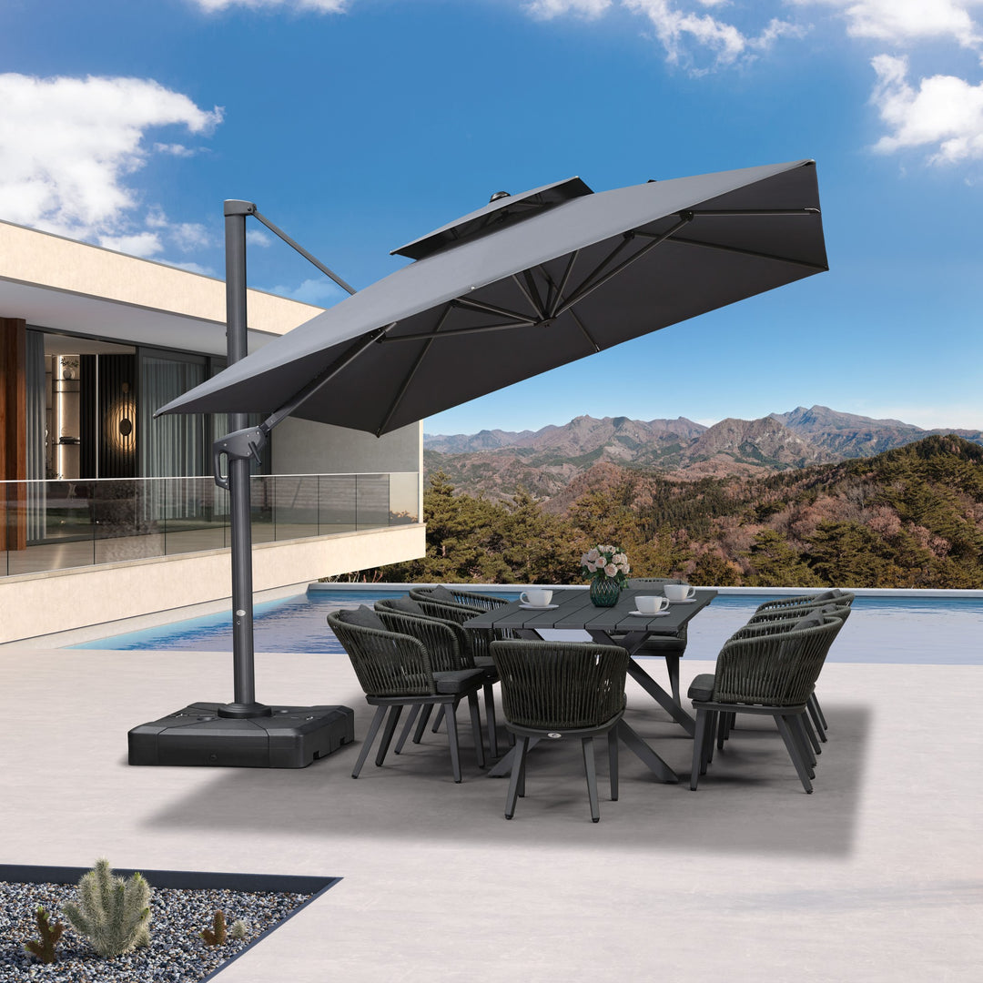 Cantilever Patio Umbrella with Base & Patio Table Sets Taupe / 8 Chairs + 1 Table (80.71