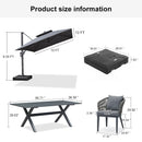 PURPLE LEAF Patio Table and Umbrella Set, 10×13 ft Grey Pole Cantilever Outdoor Umbrella with Base