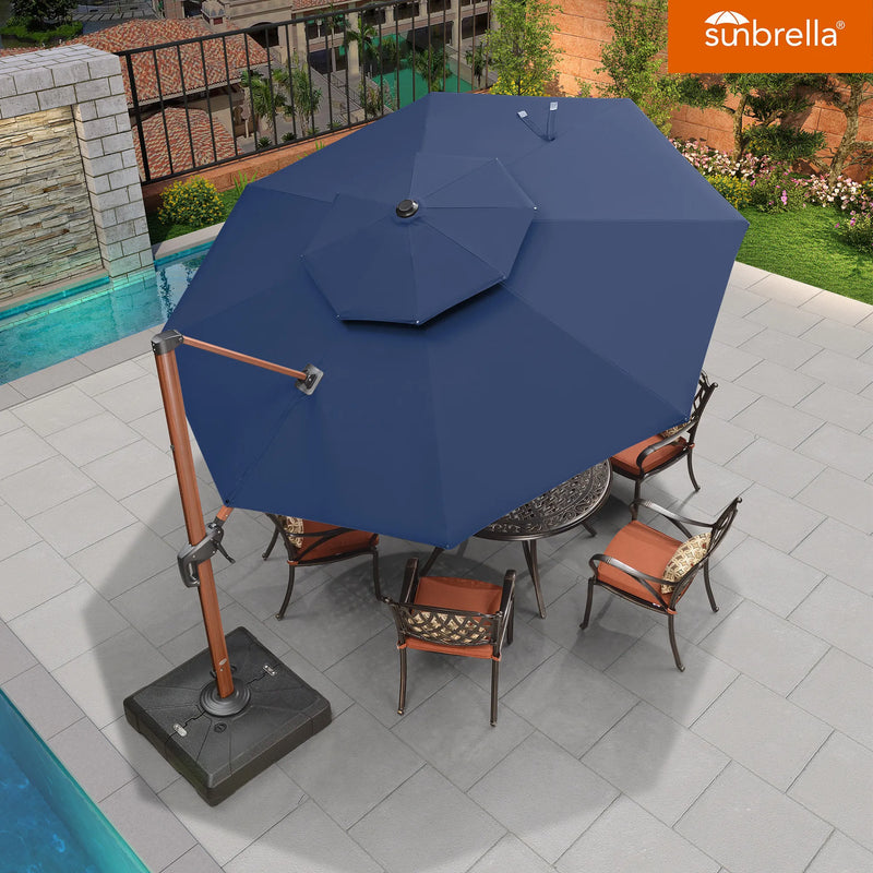 PURPLE LEAF SUNBRELLA Cantilever Umbrella Deluxe Wood Pattern Patio Umbrella