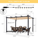 PURPLE LEAF Outdoor Pergola with Retractable Canopy Aluminum Shelter for Beach Porch Garden  Shade Pavilion Pergola  with Lights