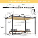 PURPLE LEAF Outdoor Pergola with Retractable Canopy Aluminum Shelter for Beach Porch Garden  Shade Pavilion Pergola  with Lights