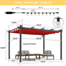 PURPLE LEAF Outdoor Pergola with Retractable Canopy Aluminum Shelter for Beach Porch Garden  Shade Pavilion Pergola  with Lights