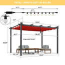 PURPLE LEAF Outdoor Pergola with Retractable Canopy Aluminum Shelter for Beach Porch Garden  Shade Pavilion Pergola  with Lights