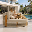 PURPLE LEAF Outdoor Round Daybed Chaise Lounge with Adjustable Canopy for Patio, Olefin fabric cover, thickened seat and back cushion, adjustable canopy, all weather aluminum frame, elegant wicker design