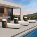 PURPLE LEAF Hailar Olefin Patio Chaise Lounge Chair , Upholstered Pool Lounge Chairs for Outdoor with Teak Armresfor Deck, Pool, Lawn, Garden, Courtyard, Porch, Khaki
