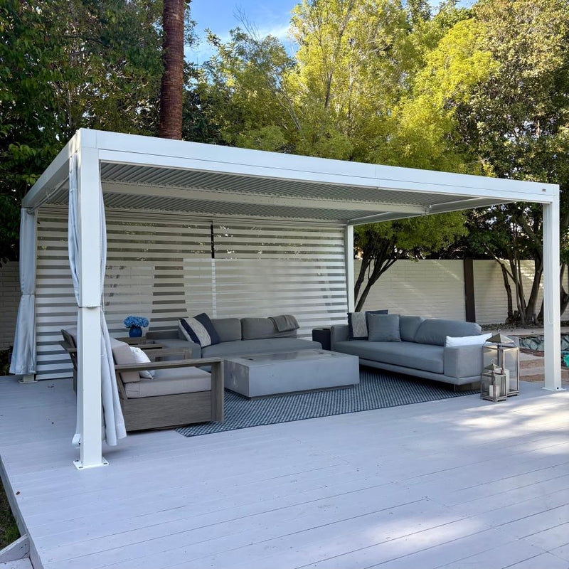 PURPLE LEAF Athena Louvered Pergola White Outdoor Aluminum Pergola with Roller Blind Adjustable Gazebo for Patio Deck Garden