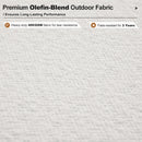 White Olefin-Blend outdoor fabric: 400GSM, tear-resistant, fade-resistant for 3 years.