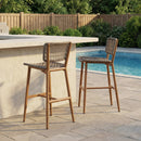 PURPLE LEAF Patio Counter Height Bar Stools Set of 2 Metal Bar Chairs with Back Wicker Woven Stools for Kitchen Island Pool Garden Outdoor Barstools