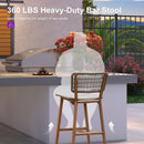 PURPLE LEAF Patio Counter Height Bar Stools Set of 2 Metal Bar Chairs with Back Wicker Woven Stools for Kitchen Island Pool Garden Outdoor Barstools