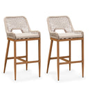 PURPLE LEAF Outdoor Bar Stool Set of 2,  Wicker Rattan Bar stools with Back Aluminum Outside Garden Patio Bar Chairs