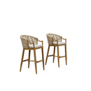 PURPLE LEAF Patio Bar Stools Set of 2 Outdoor Wicker Modern High Bar Chairs Metal Cushioned Barstools with Backs and Ergonomic Armrest for Balcony Garden Indoor Kitchen Island