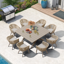 PURPLE LEAF 7/9/11 Pieces Outdoor Dining Set with Aluminium Table and Rattan Chairs, Champagne