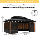 PURPLE LEAF Sunroom Hardtop Gazebo Solarium Wood Grain  Galvanized Steel Double Roof All-Weather Aluminum Outdoor Screen House with String Lights