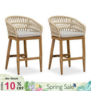 PURPLE LEAF Outdoor Bar Stools Counter Stools Rattan Bar Stools Chair Set of 2 with Backrest for Indoor or Outdoor, Kitchen lsland