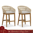 PURPLE LEAF Outdoor Bar Stools Counter Stools Rattan Bar Stools Chair Set of 2 with Backrest for Indoor or Outdoor, Kitchen lsland