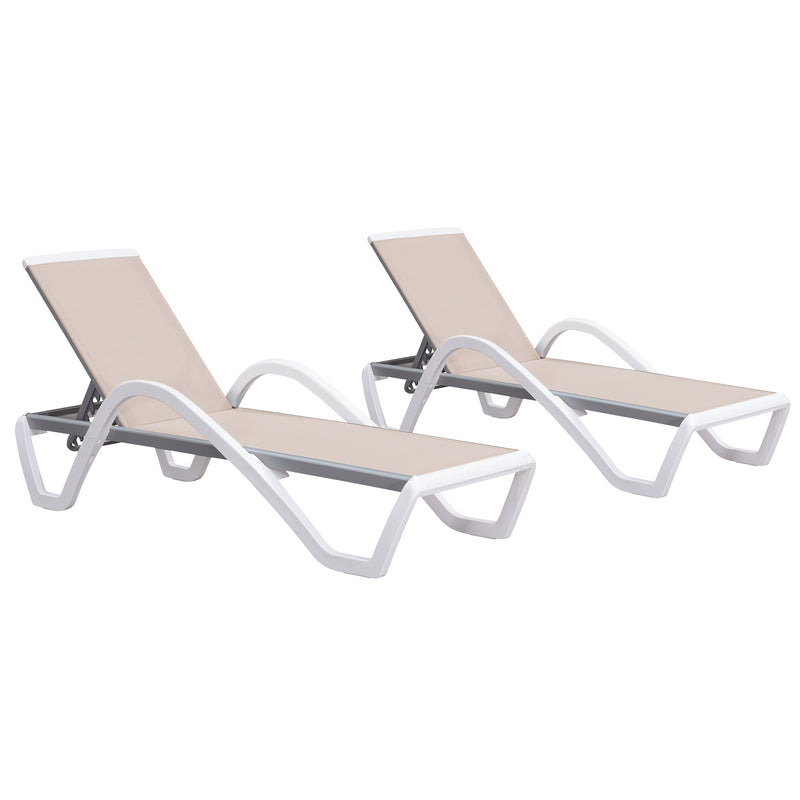 Two outdoor chaise lounge chairs with adjustable positions, Textilene fabric