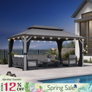 PURPLE LEAF Patio Gazebo for Pool Light Grey Hardtop Galvanized Steel Roof with String Lights-milky